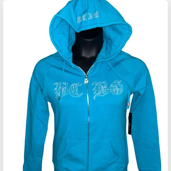 BCBG AQUAMARINE BLING TRACKSUIT SWEATSUIT W/ SILVER STUDS LOGO & TIGER FACE NWT - Picture 5 of 16